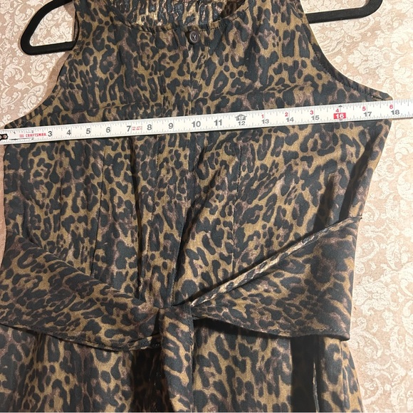 BR~new~Sleeveless Button Front Green Leopard Linen Cotton Wide Leg Jumpsuit sz 4 - Picture 11 of 14